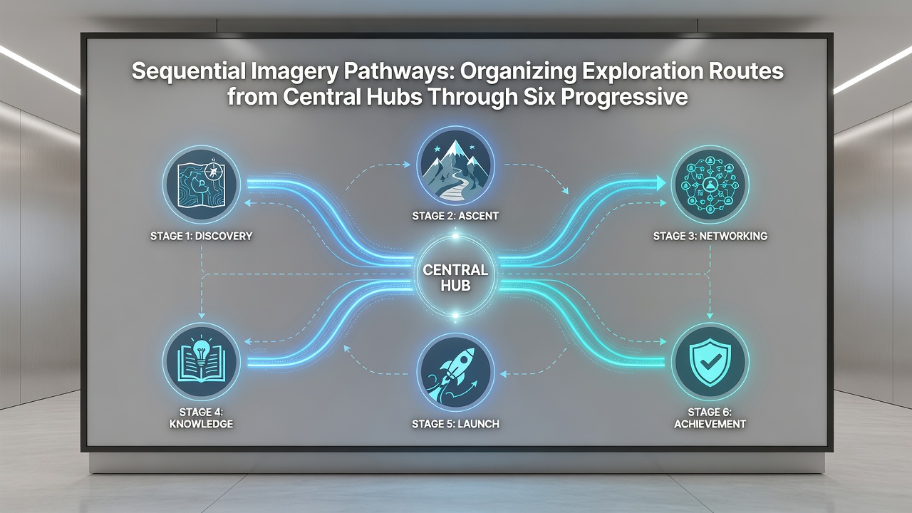 Midway point in a sequential imagery pathway showing transition between the third and fourth visual collections within a gaming directory