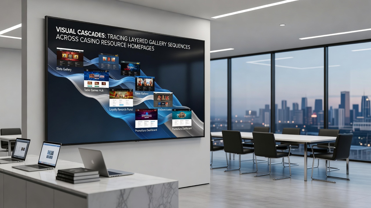 Progressive visual sequence on a casino homepage demonstrating layered gallery navigation from overview to detail views