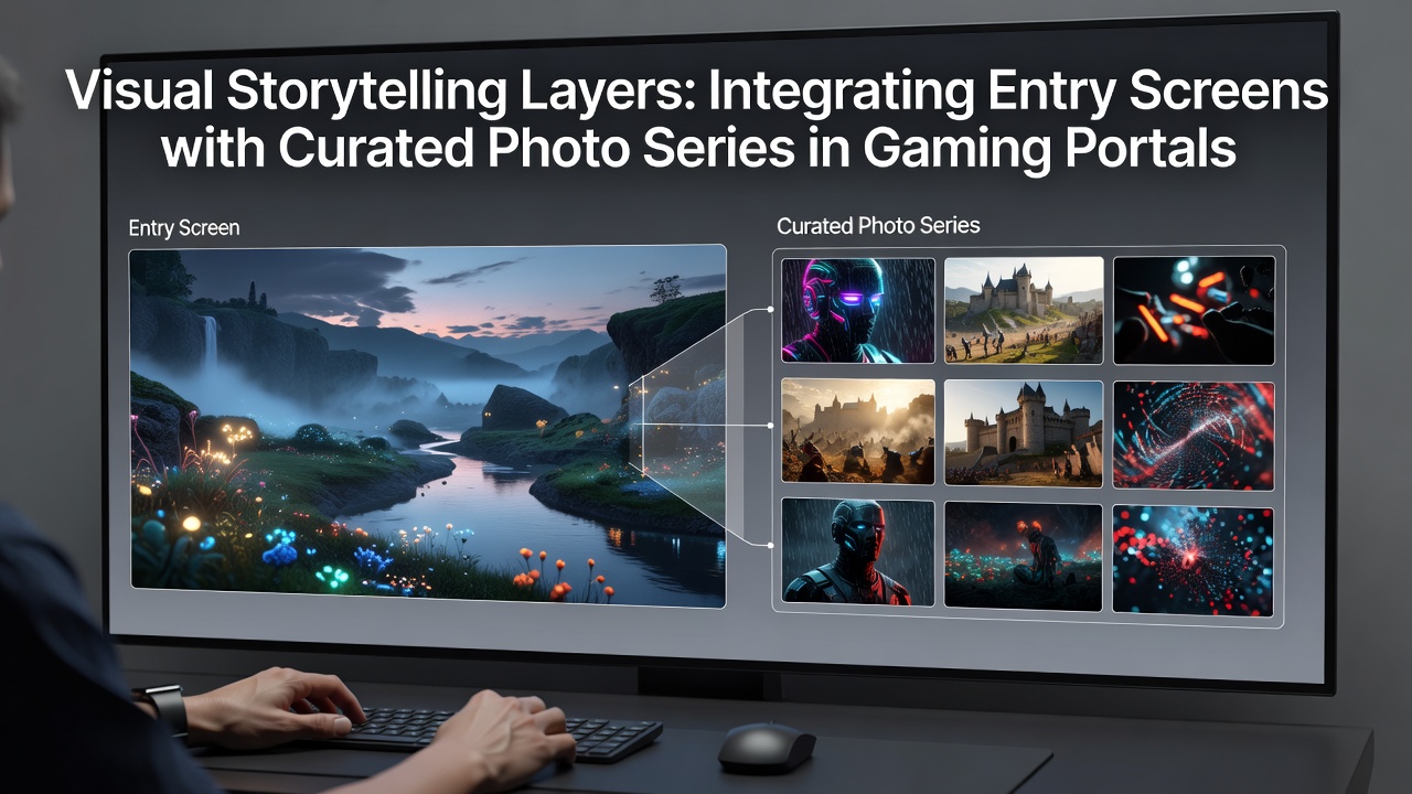 Curated photo series in a gaming portal showing sequential images from entry screen integration